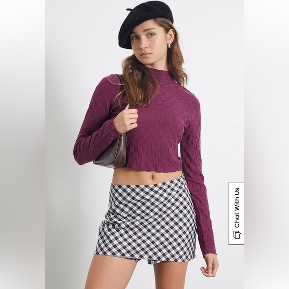 PAC sun LA Hearts Checker Stitch Mock Neck Sweater size Small S purple - Picture 5 of 9